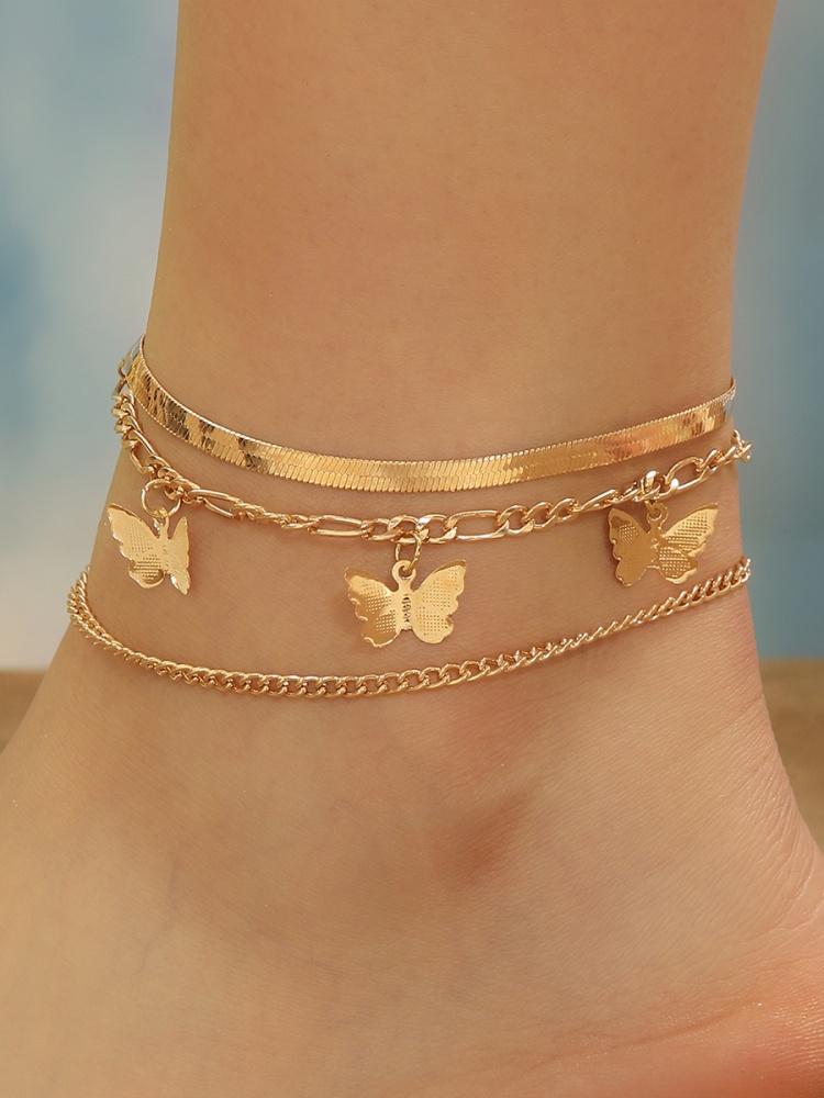 Mode Retro Zomer Hete Verkoop Zinklegering Bedel Twee Draagbaar Sprankelend Onbeperkt 8-Figuur Enkelband Armband Twee Sprankelende Voet Zirkonia
