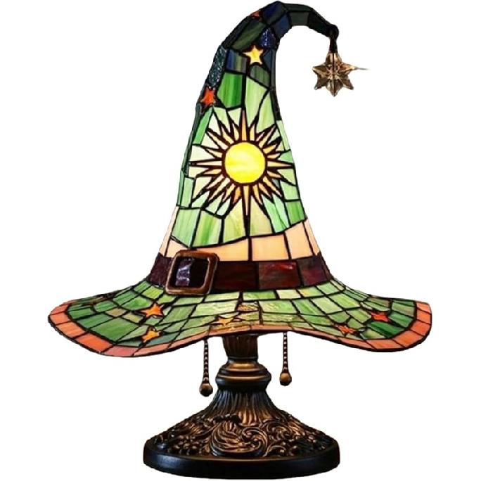 Witch Hat Lamps,2025 Stained Glass Witch Hat Lights with Mystical Charm, Handmade Gothic Wizard Hat Shape Lights for Wiccans & Halloween