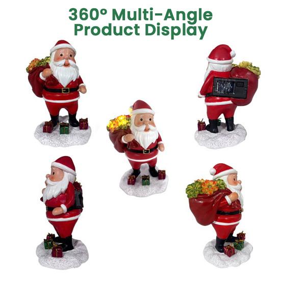 Yousheng Lighted Santa Claus Figurines Resin Santa Sculpture with Gift Bag on Back Solar Powered Light Up Christmas Statue for Indoor Outdoor Holiday