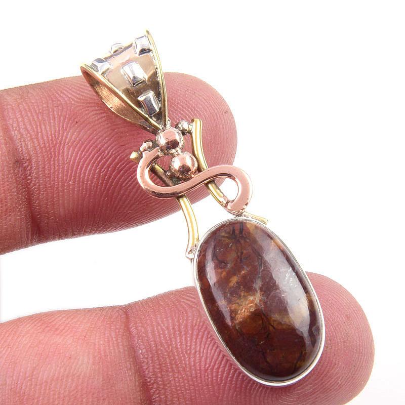 

Natural Mookaite Gemstone 925 Solid Sterling Silver Two Tone Pendant 1.75 O5i27