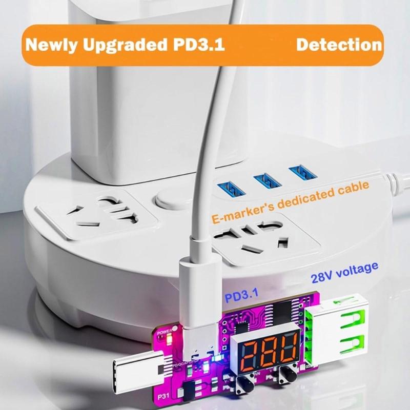 Type C Voltage Current Tester Double Input PD3.1 28V Starts & Multifunctional Power Detectors Suitable for Factory Test