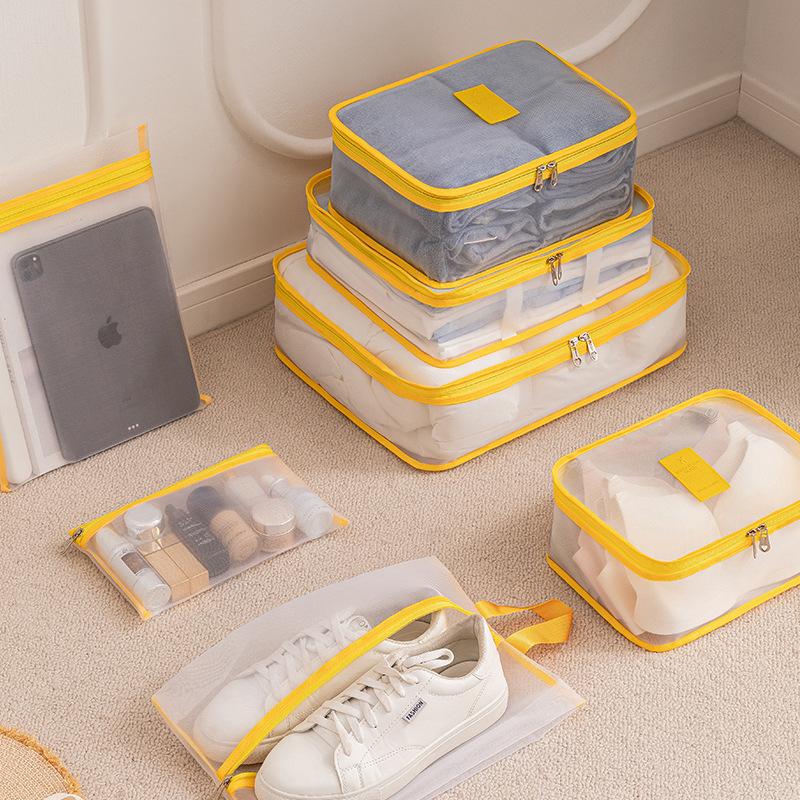 Nuovo Set da Sette Pezzi di Borse da Viaggio in Rete di Nylon per Valigie, Vestiti, Scarpe, Organizzatore per Intimo, Borsa Portaoggetti, Borsa da Bagaglio