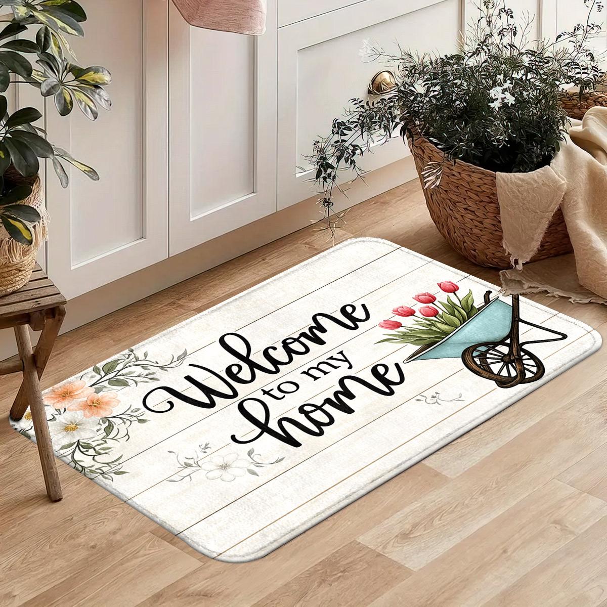 Retro Esdoornblad Welkom Vloermat, Flanellen Deurmat, Antislip en Vlekbestendig Tapijt Voor Slaapkamer Nachtkastje 50X80cm