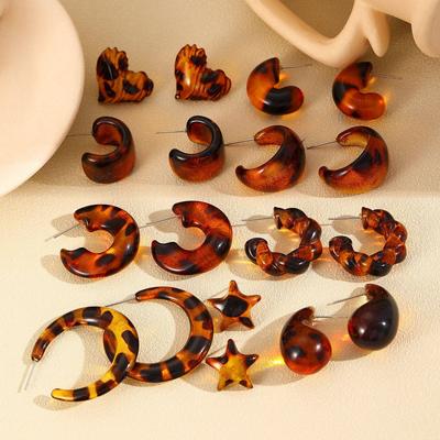 Autumn Winter Retro Personalized Maillard Style Acrylic Leopard Print Earrings For Women