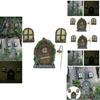 Fairy Miniature 4pcs Tree Door Window Door Glow Gnome Elf Home Sculpture Statues