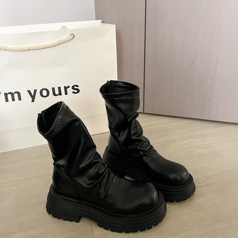 Popular brown British platform Martin boots women's 2025 new summer height increase versatile Maillard short boots