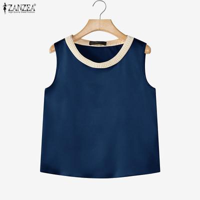 Women Casual Pear Splice Round Neck Loose Sleeveless Vest Tops