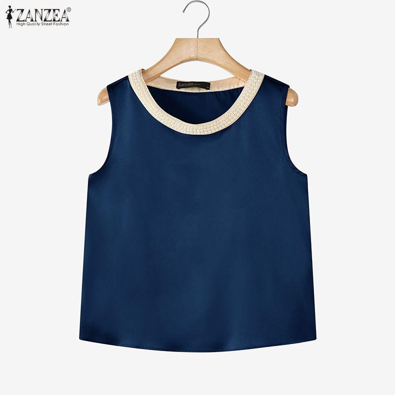 ZANZEA Women Casual Pear Splice Round Neck Loose Sleeveless Vest Tops
