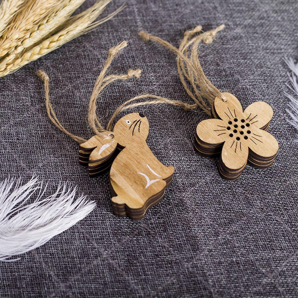 Household DIY Rabbit Pendants Eggs Easter Decorations Hanging Ornaments Wooden Easter Wood Chips