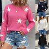 Women Fashion Star Jacquard Colorblock Casual Long Sleeve Pullover Knit Sweater