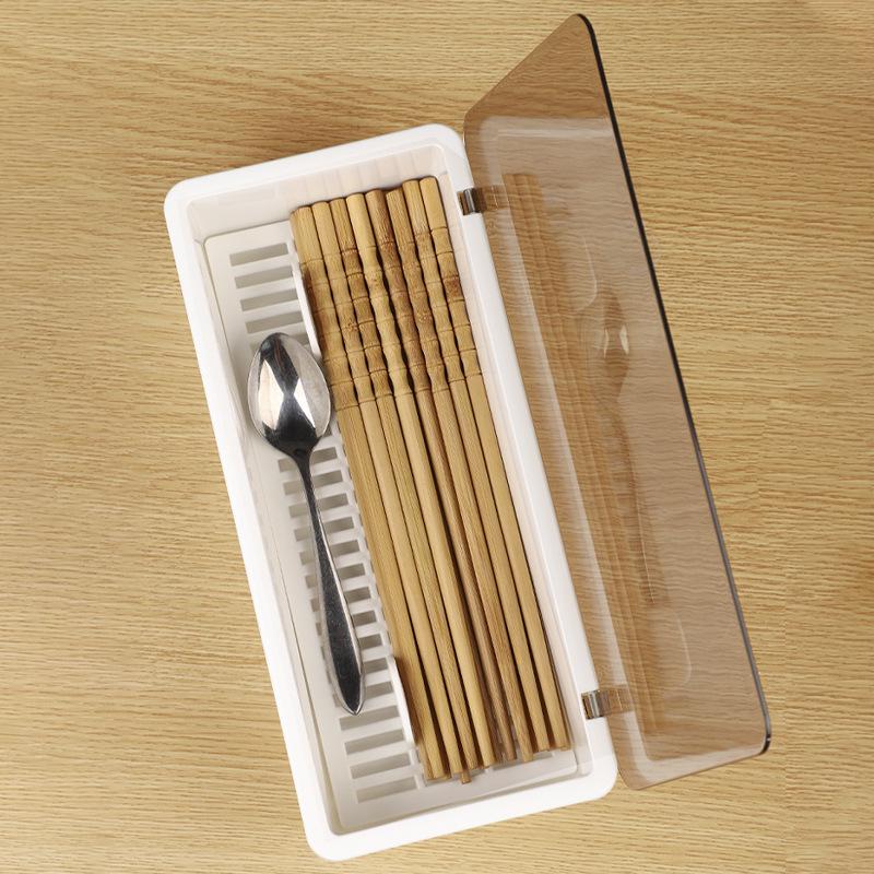 Chopstick Box with Lid: Dustproof, Water-Draining Kitchen Storage Rack for Utensils - Holds Chopsticks, Spoons, Knives & Forks
