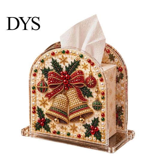 Handmade Craft Project for Adults DIY Christmas Faux Pearl Art Painting Tissue Box Holder, 3D Rhinestone Beads Gingerbread Man Crafts Gem Holder