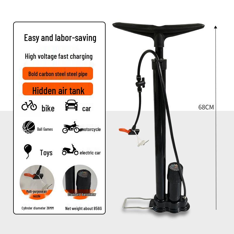 Volledig stalen luchtpomp met manometer en verborgen tank, voorzien van verdikte koolstofstalen buis.