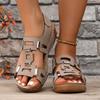 Fashion Ankle Strap Women Sandals Casual Wedges Mid Heels Shoes Women Solid Leather Hook & Loop Summer Sandals Plus Size