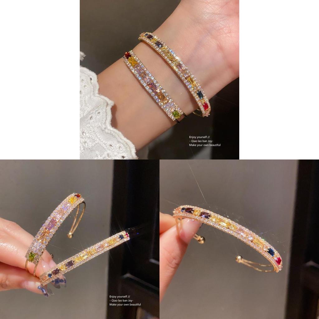 Bracciale a polsino a doppio strato quadrato con zirconi geometrici per un look da ufficio alla moda