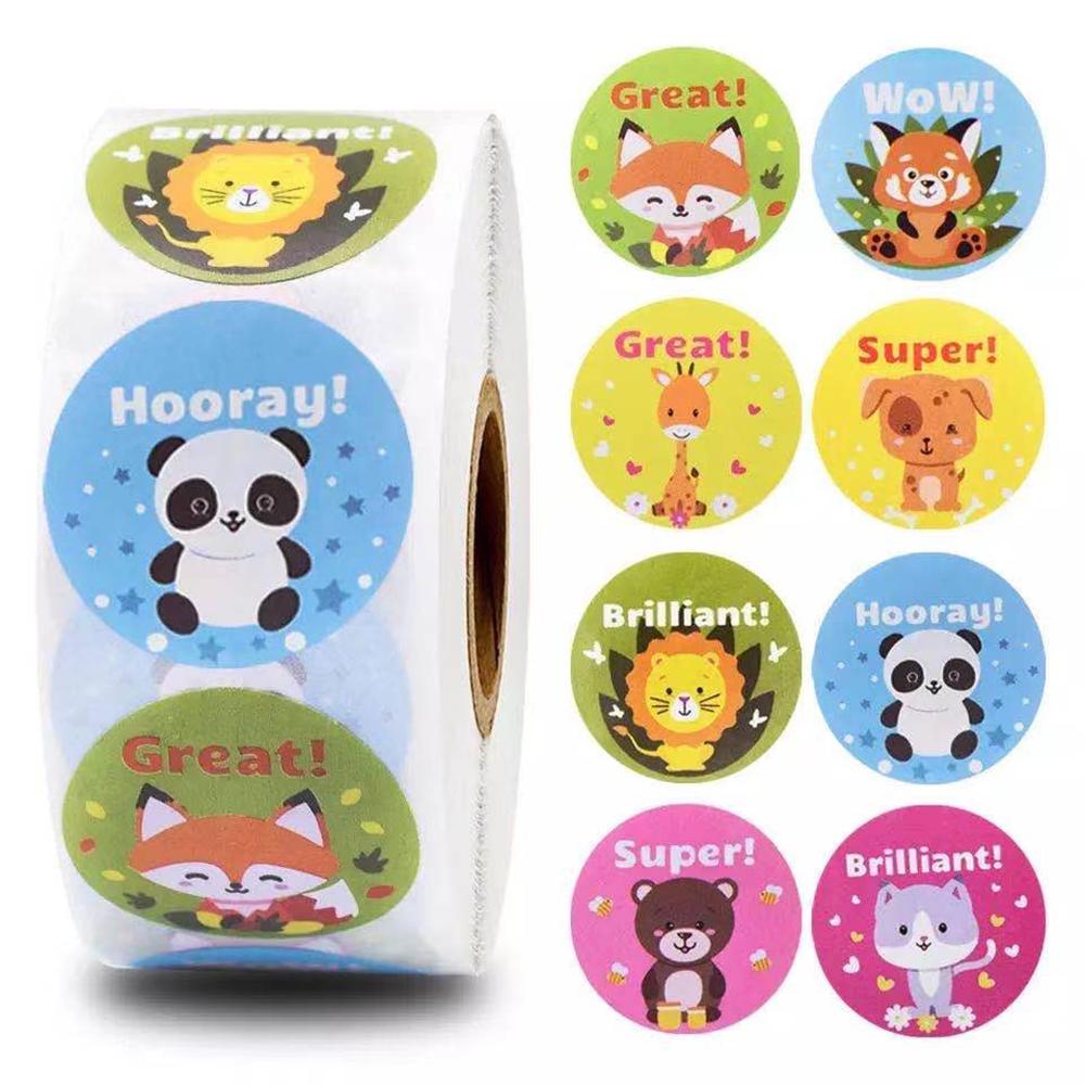 Cartoon Animals Stickers  Cute Words Reward Stickers for Teacher Encourage Student 1   50-500pcsl Round Reward Sticker for Kid