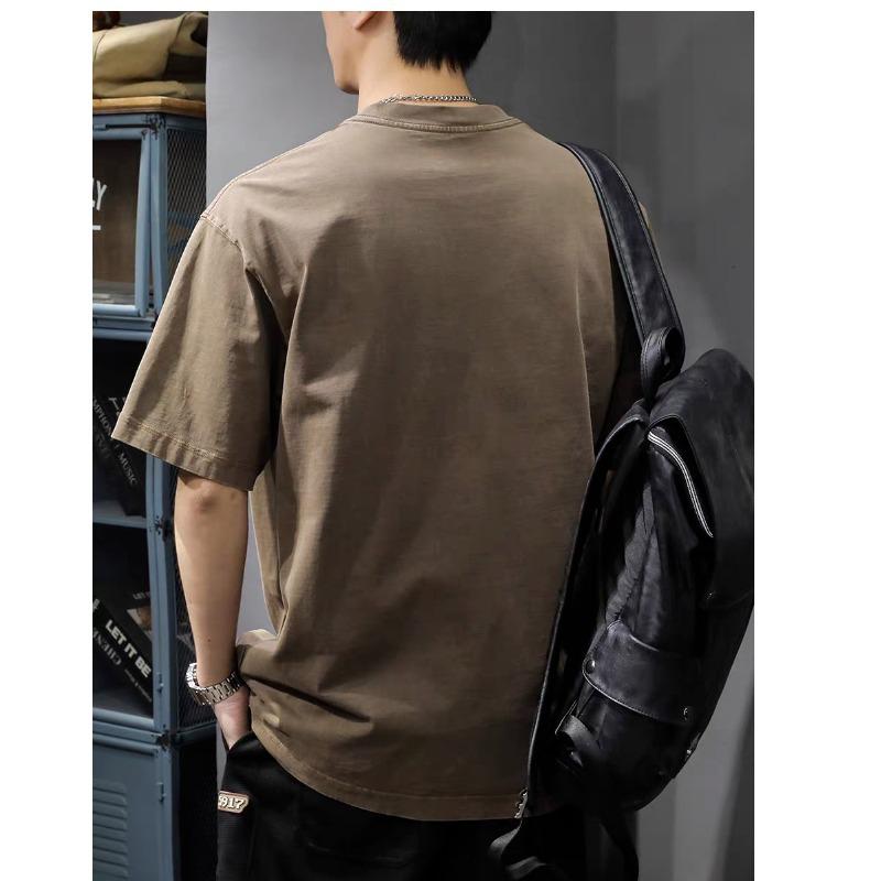 Men's Vintage Washed Cotton T-Shirt - Retro Heavyweight, Ribbed Neckline, Short Sleeve, Loose Fit