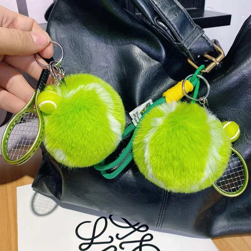 Creativity Cute Tennis Keychain Key Accessories Cartoon Ball School Bag Pendant Simple DIY Tennis Fur Key Chain For Girl Gift