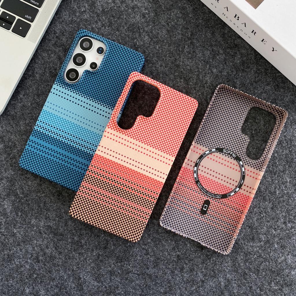 Slim Carbon Fiber Pattern Plastic For Magsafe Magnetic Case For Samsung S26 S25 S24 S23 Ultra Plus Wireless Charge Bumper Cover