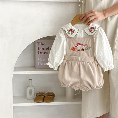 2024 Spring Baby Girl Embroidered Cardigan & Bib Pants Set