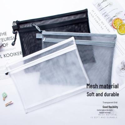 Borsa porta documenti e matite in rete di nylon trasparente, A4/A6, Doppia tasca con cerniera per studenti