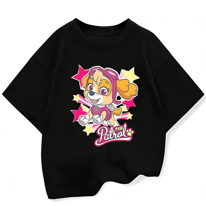 Summer Cartoon Cute Skye Print T-Shirt for Girls Round Neck Short Sleeve Design Perfect for Toddlers Everyday Wear Holidays
