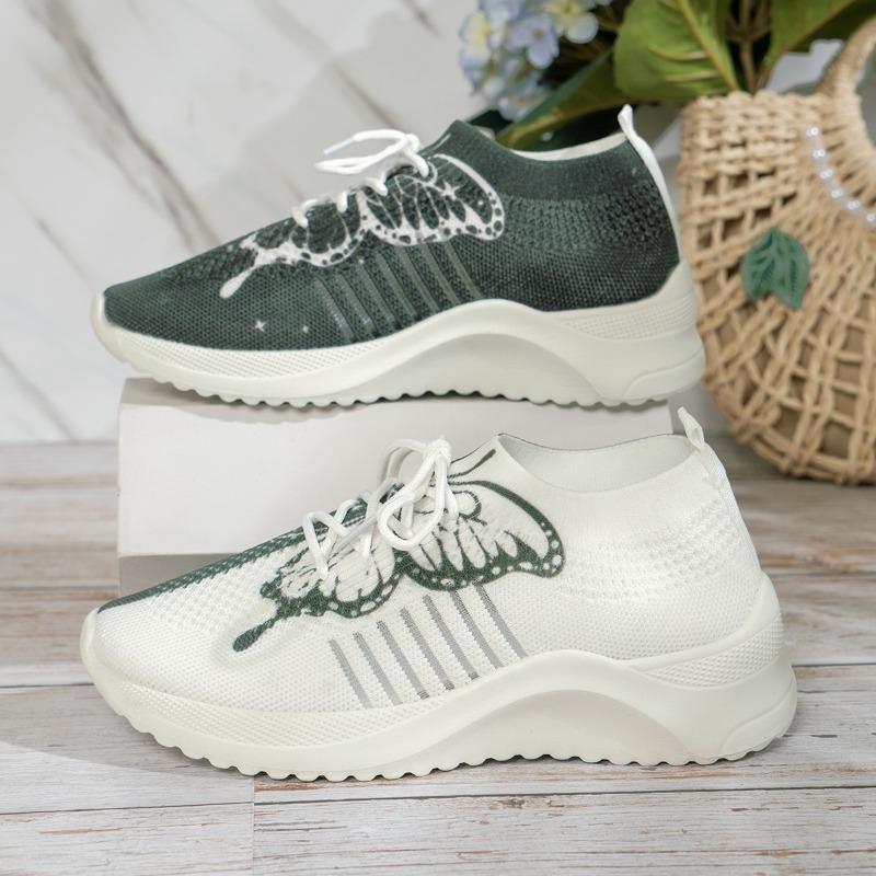 Butterfly Printed Breathable Sneakers for Women Lightweight Anti-Slip Woman's Sports Shoes  Fashion Lace-Up Tennis Shoes