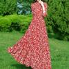 Floral Chiffon Long Sleeve Maxi Dress for Women - Spring/Autumn Slim Fit