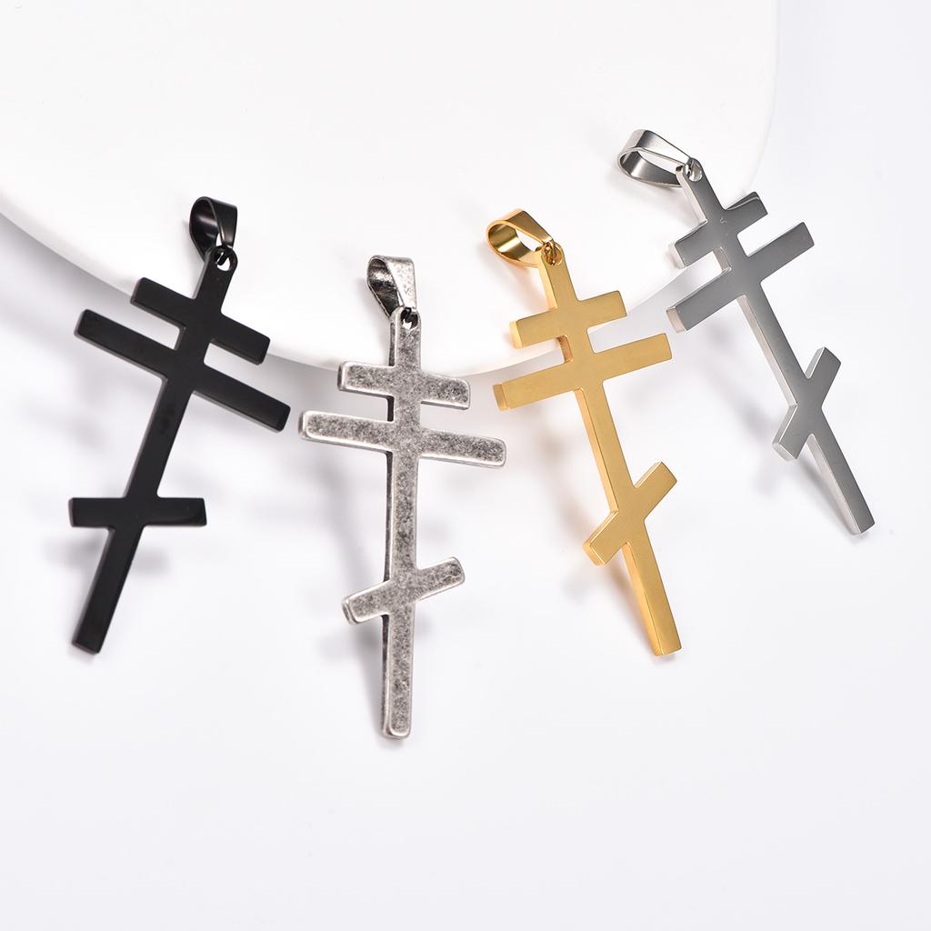 Stylish Stainless Steel Orthodox Cross Pendant Necklace for Women Men Religious Prayer Charms Chain Faith Metal Church Jewelry