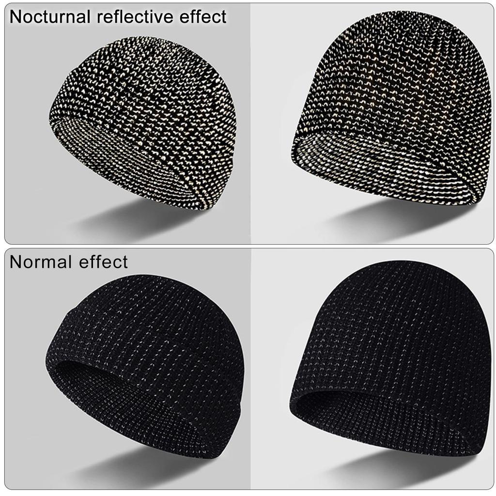 Reflective Beanie Hat Fishing Night Running Hats Outdoor Windproof Knitted Hat for Outdoor Sports and Hiking