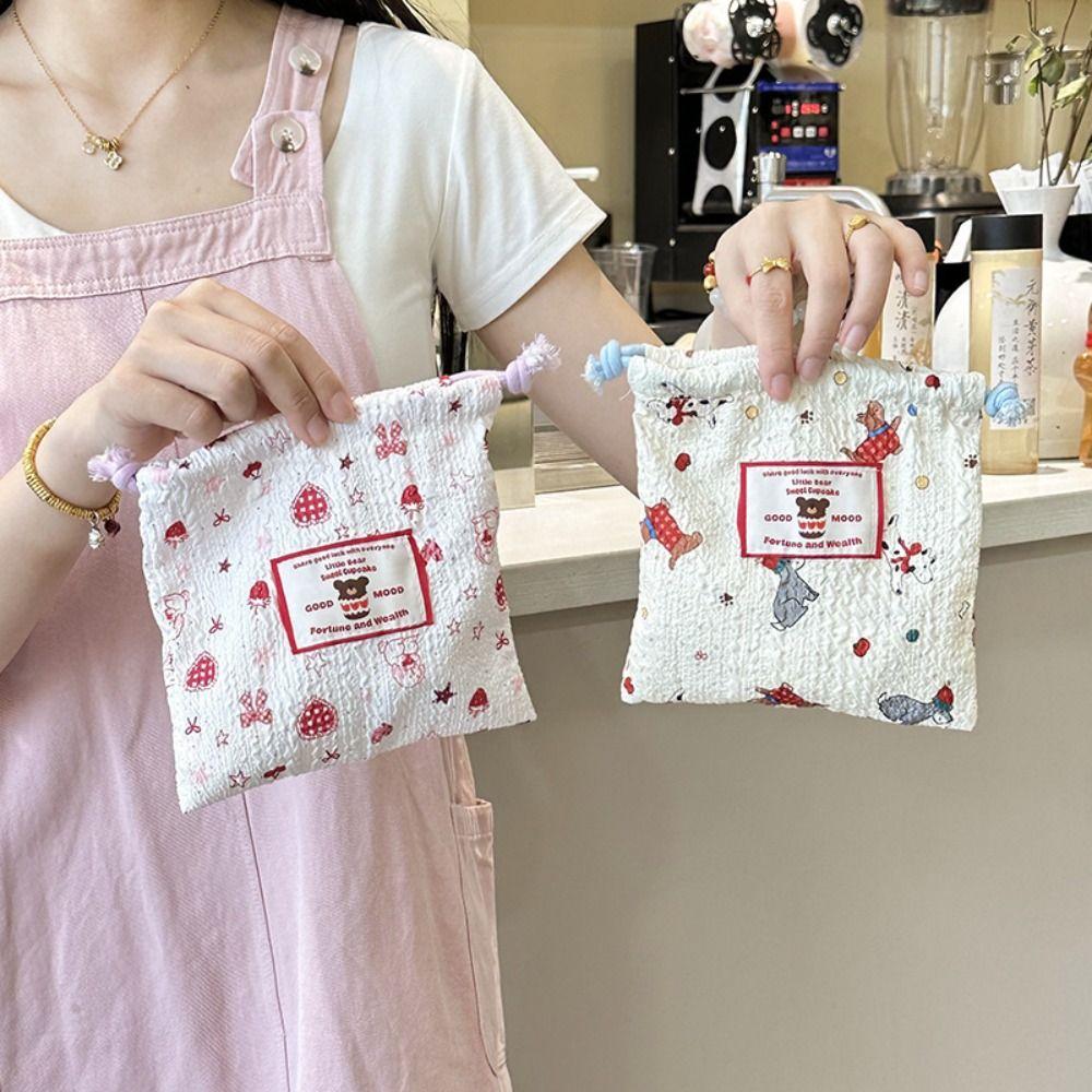 Cute Portable Storage Bag Mini Multi-purpose Drawstring Coin Purse Dustproof Cartoon Makeup Lipstick Pouch
