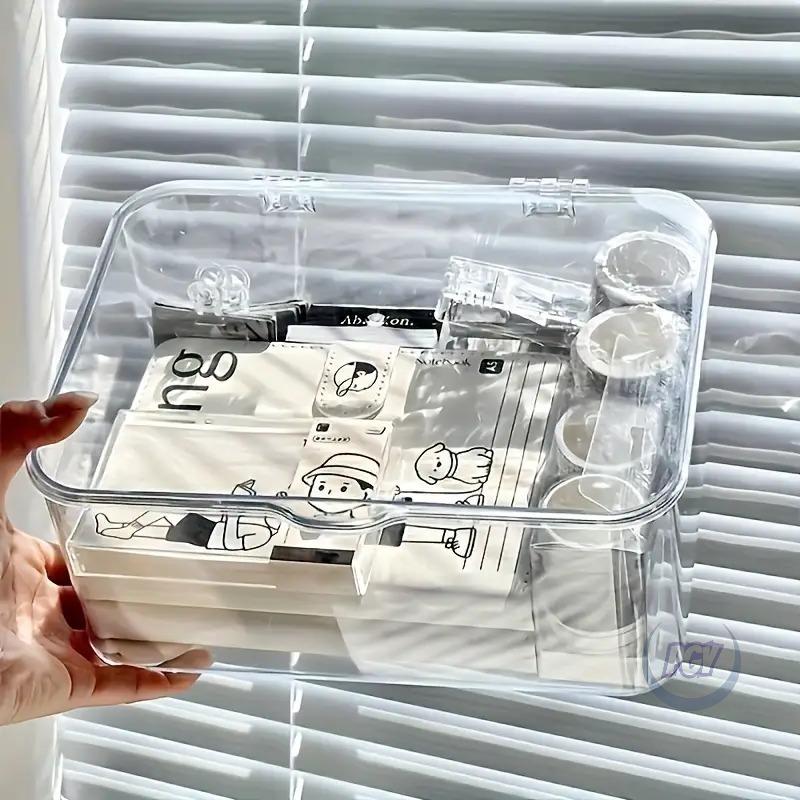 2PCS Acrylic Storage Boxes with Flip-Top Lid Transparent Container Home Organizer Space-Saving Storage for Bathroom Desk Bedroom