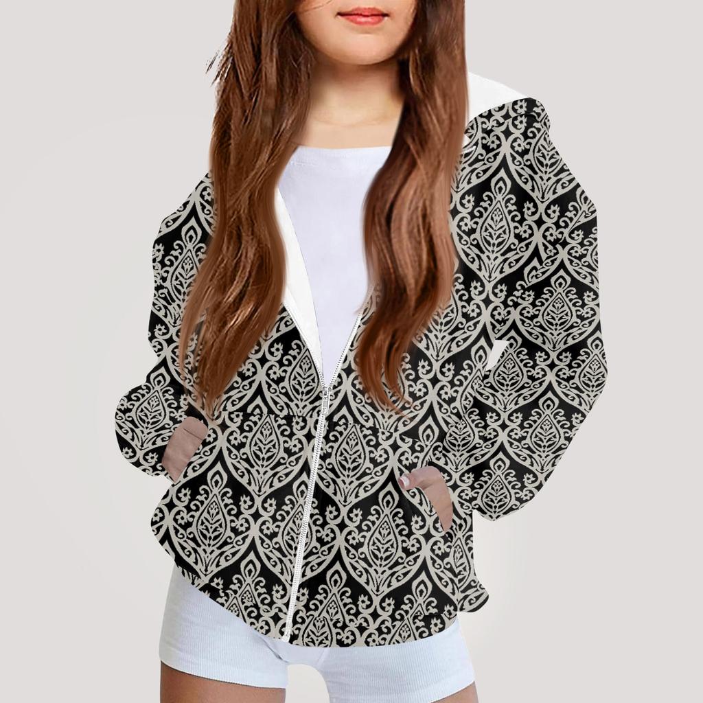 Kinder Mode Bedrucktes Langarm Kapuzensweatshirt Mädchen Hoodie Jacke