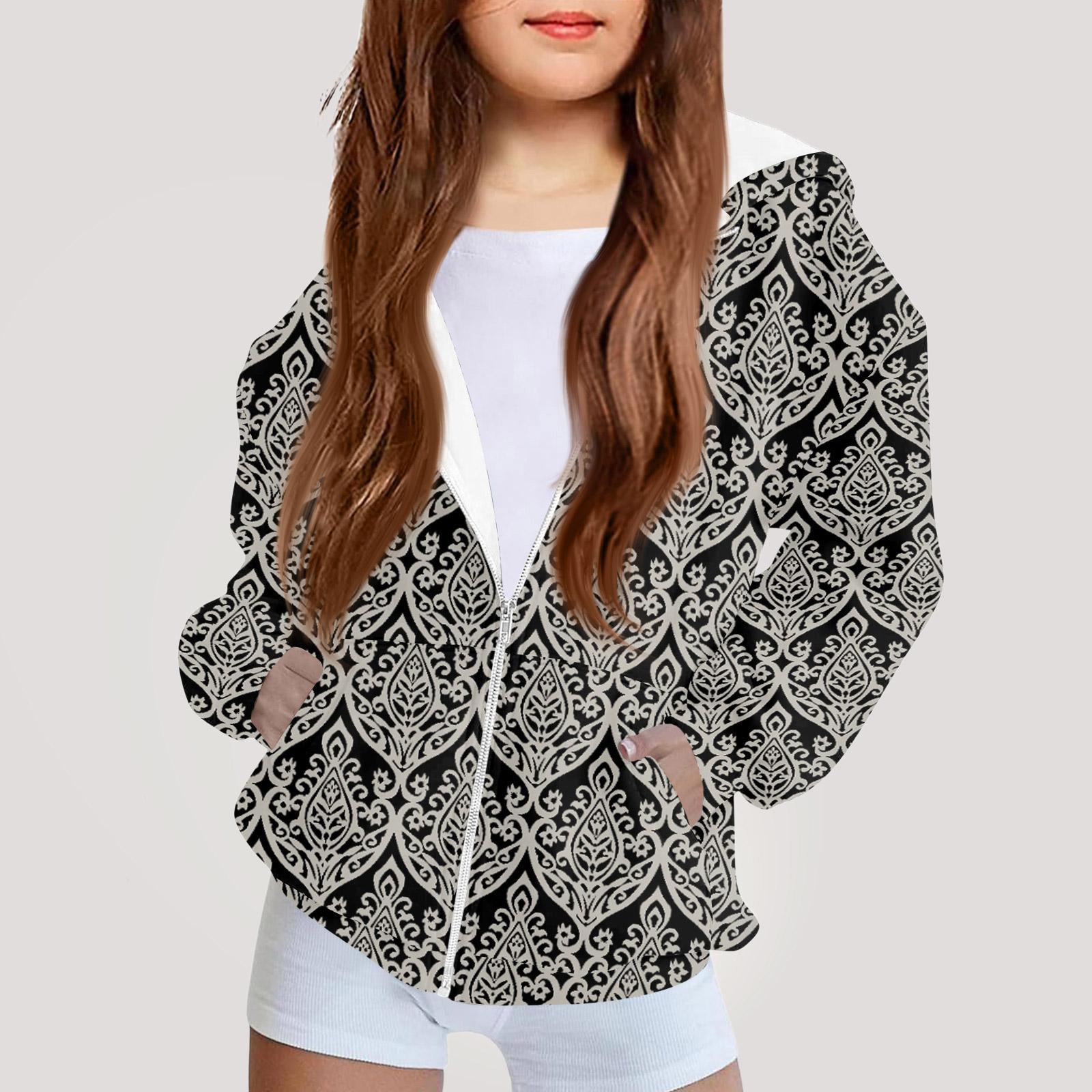 

Детская мода Принтованная толстовка с капюшоном с длинными рукавами Куртка-худи для девочек 130