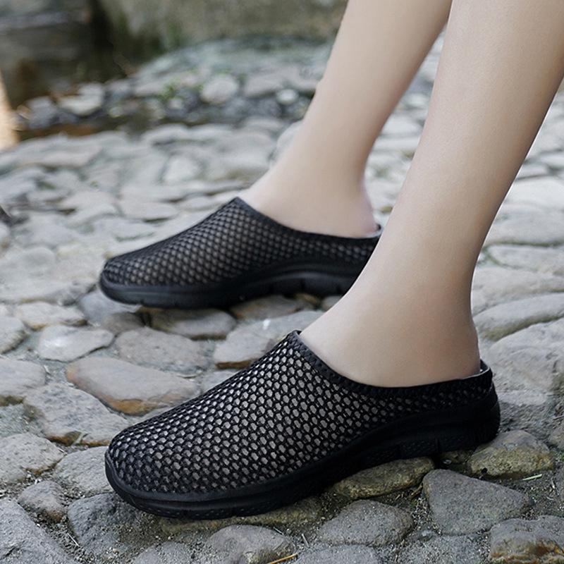 Lazy Bag Head Slippers Couple Summer New Fly-woven Breathable Thin Mesh Light Wear-resistant Men's Casual Half Drag