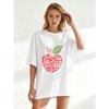 Black Oversized T Shirt With Heart Apple Print For Casual Wear