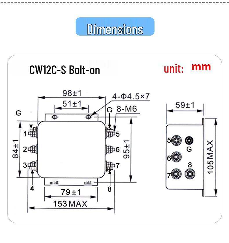 Three-Phase 4-Wire AC Filter CW12C-S 380/440V, 20/30/80A, VFD Noise Suppression