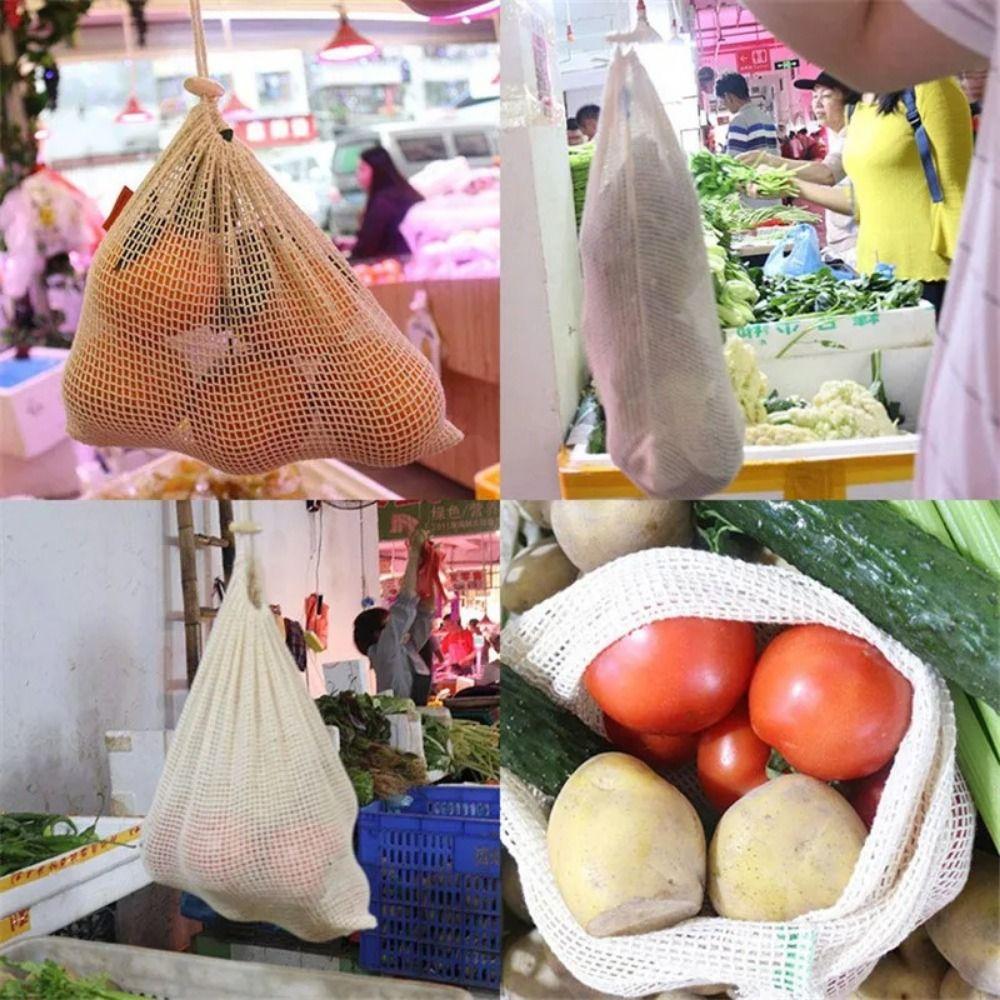 5Pcs Reusable Mesh Produce Bag Drawstring Vegetable Container Cotton Mesh Vegetable Bags  Fruit
