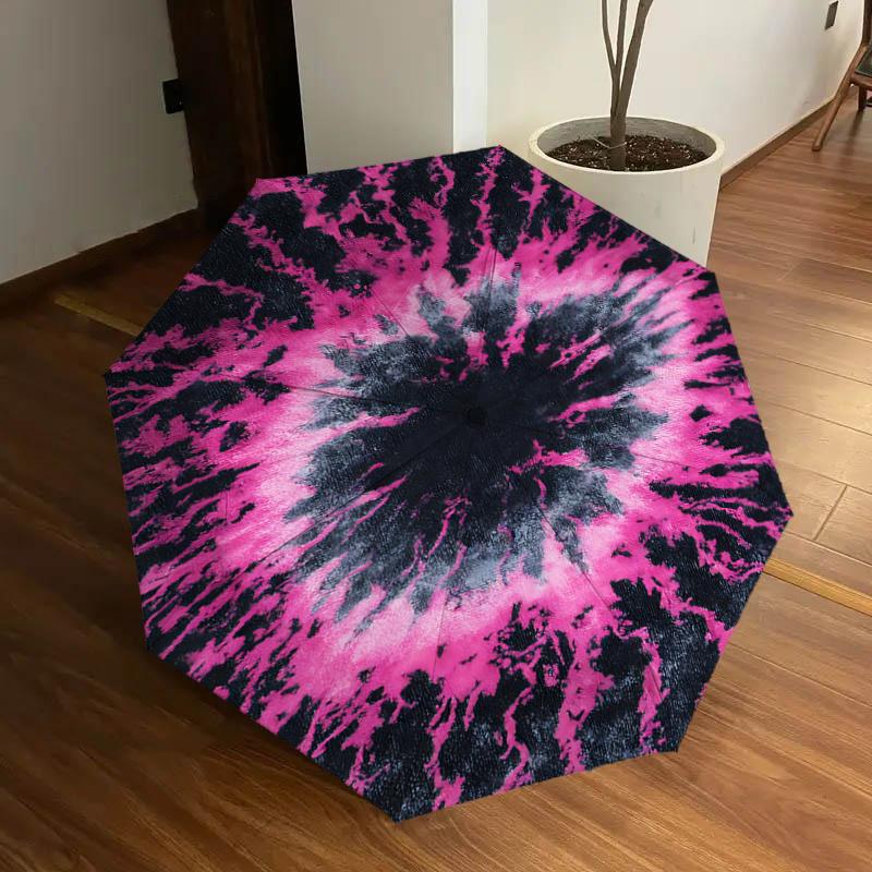 

Tie-Dye Patterned Automatic Opening/Closing Umbrella with Convenient Three-Fold Design, 8-Bone Iron Frame, , Ideal Gift for Fans, Travelers,