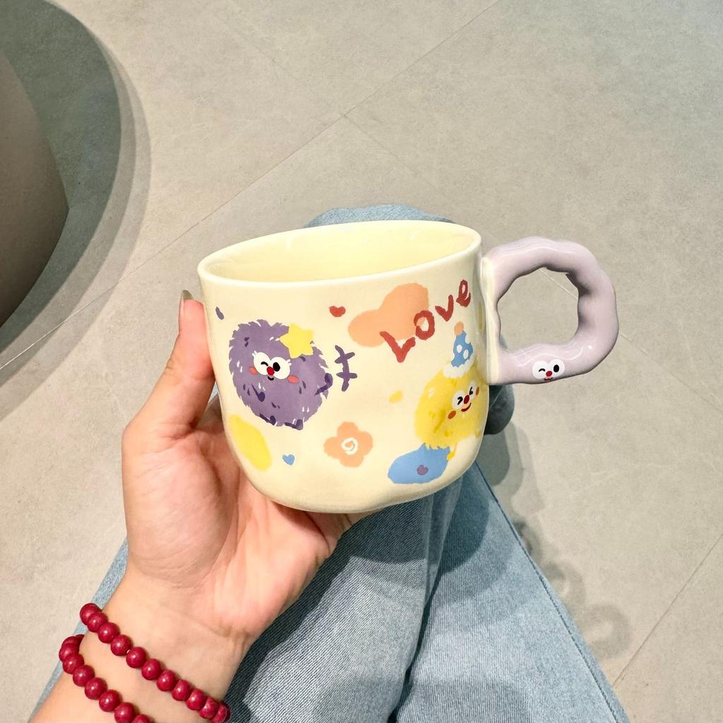 High-value Ceramic Cup with Lid and Spoon, Cute Water Cup, Female Mug, Home Office Coffee, Breakfast Cup