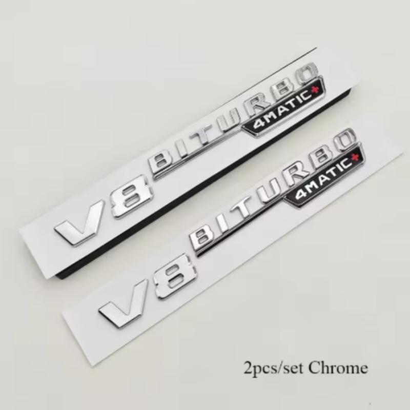 2pcs 3D ABS Vent Fender Trim Emblem Blade V8 BITURBO 4MATIC Logo Car Sticker Fender Badge For Mercedes Benz E300 E400 E53S E63S