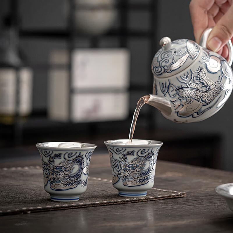 Su's Ceramic Dragon Gilded Silver Kung Fu Teacup