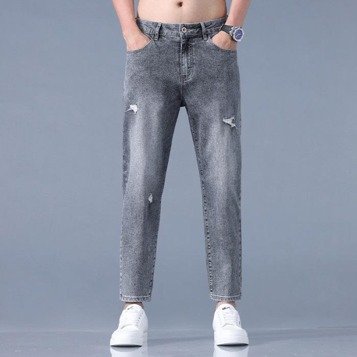 New Spring and Summer Men's Pants Slim Fit Ripped Thin Small Feet Pants Korean Version