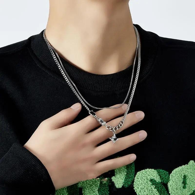 Quadrangular Star Necklace Personality Advanced Popular Double Layer Chain Couple Unisex Clothing Accessories