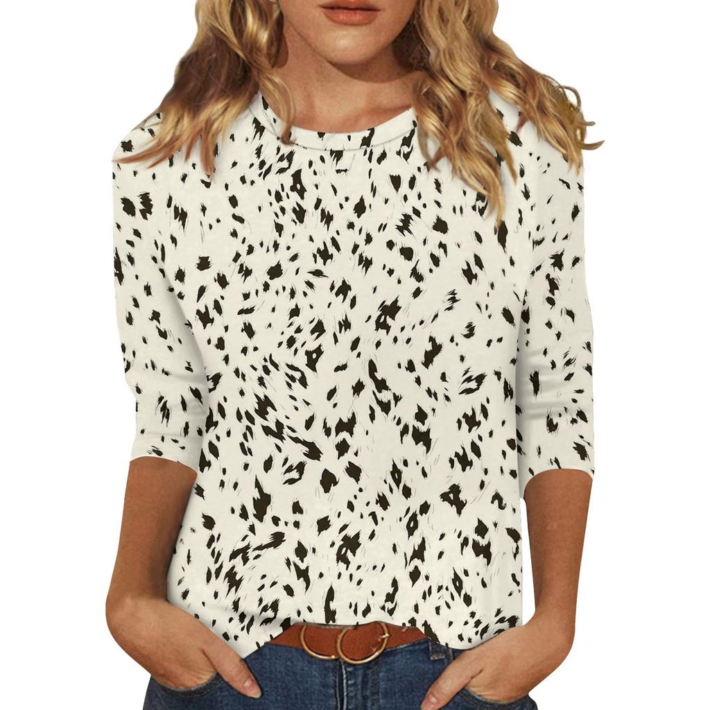 3/4 Sleeve Shirts For Women Cute Print Graphic Tees Blouses Casual Plus Size Basic Tops Pullover