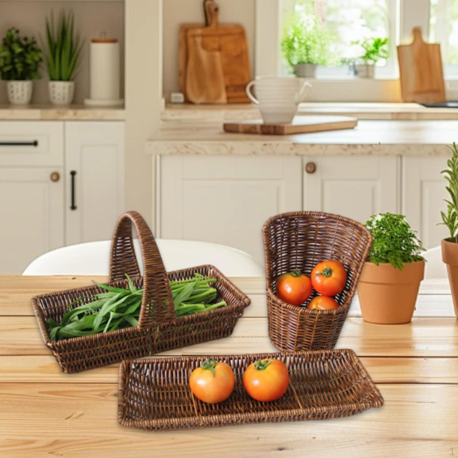 

3 шт. корзины для хранения из имитации ротанга, плетеные корзины для хлеба и фруктов, ручной работы для кухни
