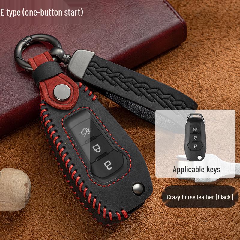 Ford Key Case for Focus, Mondeo, Kuga, Ecosport, Edge, Taurus - Genuine Leather with Buckle