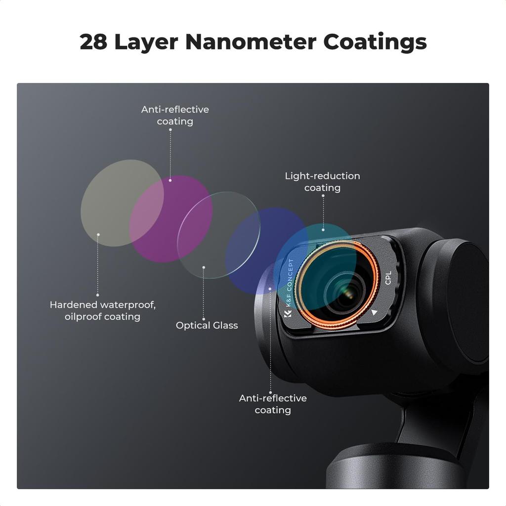 K&F Concept Magnetic Wide Angle Lens & Effect & ND & CPL Filter Set Compatible with DJI Osmo Pocket 3, 4 Pack Wide-Angle Lens CPL Black Diffusion 1/4