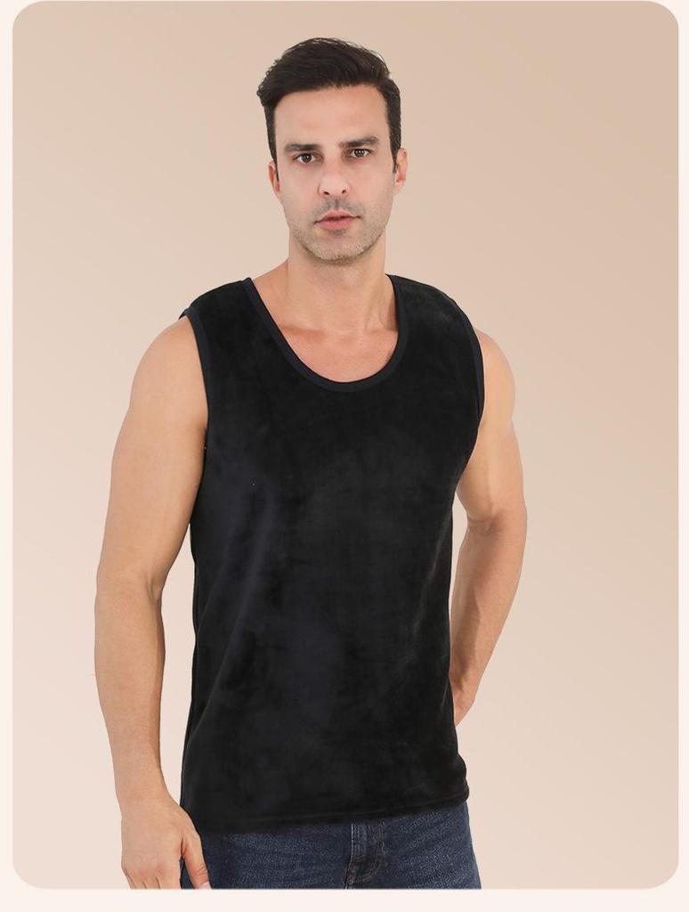Men's Fleece-Lined Cotton Vest - Warm, Skin-Friendly Sleeveless Base Layer for Autumn/Winter