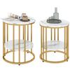 Set of Two Marble-Effect Coffee Tables - White/Gold-Tone